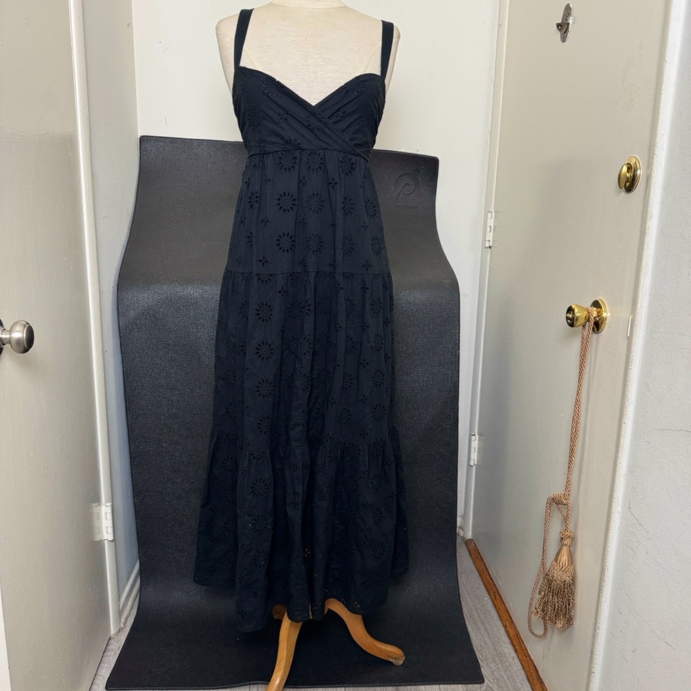 ZARA Black eyelet empire summer dress NWT